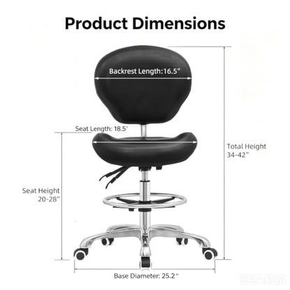 Kaleurrier Adjustable Stools Drafting Chair: with Back Support & Foot Rest | Ergonomic Design Solves Physical Discomfort and Safety Hazards Issues - Heavy Duty 400 lb Weight Capacity - for Professionals - color: Black