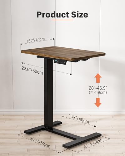 FiCiHi 28"x 16" Electric Standing Desk, Mobile Sit Stand Up Desk, Walnut - color: Walnut, size: 28" x 16"