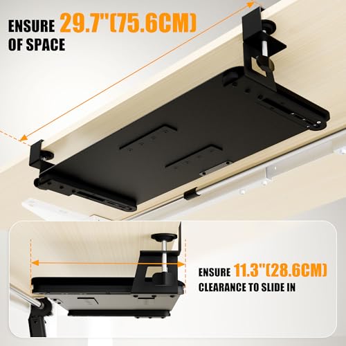 Under Desk Keyboard Tray, Keyboard Holder Drawer with C-Clamp 25.6"x11.8" - color: Black