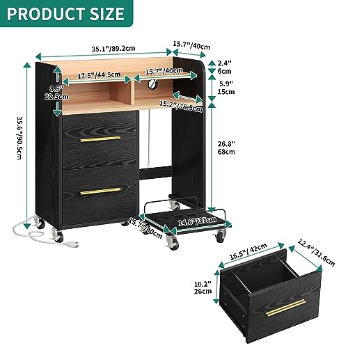 YITAHOME File Cabinet with Charging Station | Printer Table Cabinet for Home Office, Printer Stand Cart, Fits A4, Letter, Legal Size Files, Office Furniture, Black - color: Black