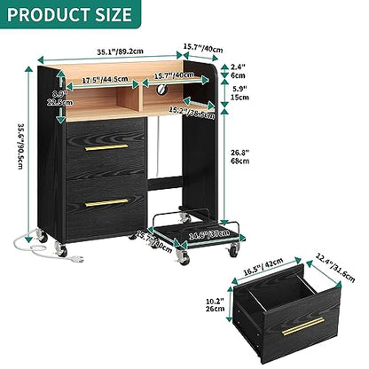 YITAHOME File Cabinet with Charging Station | Printer Table Cabinet for Home Office, Printer Stand Cart, Fits A4, Letter, Legal Size Files, Office Furniture, Black - color: Black