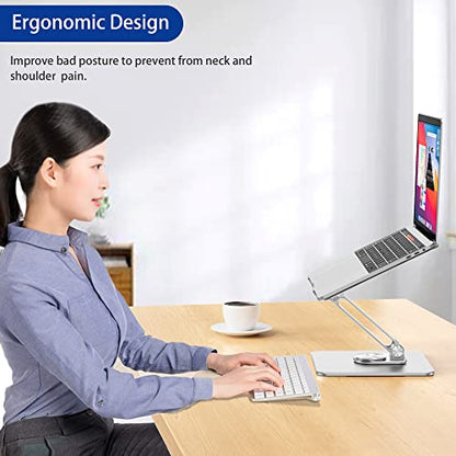 BESIGN LSX7 Laptop Stand with 360 Rotating Base, Ergonomic Adjustable Notebook Riser, Foldable Computer Holder Compatible with 10-15.6" Laptops (Silver) - color: Silver