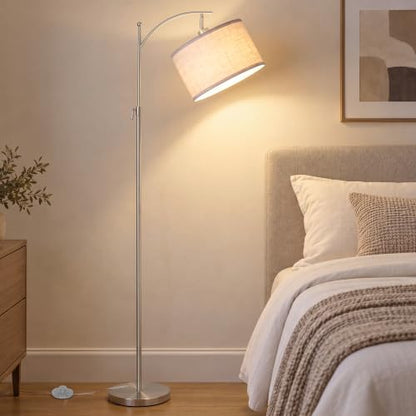 Brushed Nickel Arc Floor Lamp Adjustable Height 55-63in 3 Color 9W LED Bulb - color: Silver+White Shade-Arc