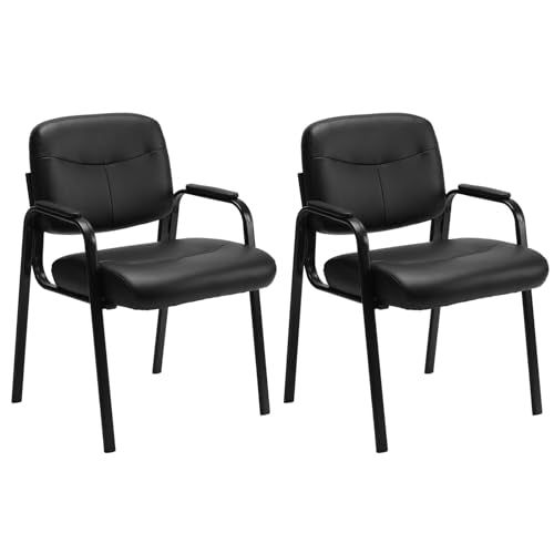 Sweetcrispy Waiting Room Chairs Set of 2, Office Guest Chairs No Wheels | Leather Padded Arms, Stationary Reception, Conference, Lobby Table, Elderly, Side Salon, Clinic, Inky - size: Set of 2