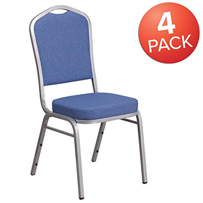 Flash Furniture Hercules Crown Back Stackable Banquet Chair, Silver, 4-Pack | Silver Frame, Fabric Upholstery - color: Blue Fabric/Silver Frame, size: Set of 4