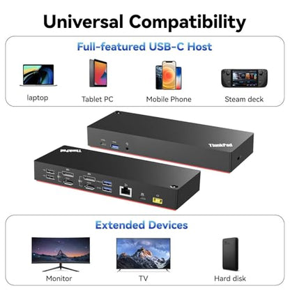 ThinkPad 40AF0135 Universal Hybrid USB-C with USB-A Adapter Docking Station for Lenovo Laptops, Dual Monitor, Comes with ITSPWR HDMI 4K Cable + 50 Cable Ties - style: HDMI Cable + Cable Ties