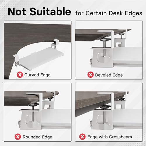BONTEC KMT01-PJ Under Desk Keyboard Tray, Pull-Out Keyboard & Mouse Platform with C-Clamp, 20 x 11.8 in Space-Saving Ergonomic Slide-Out Drawer, White - color: White, size: 20" x 11.8"