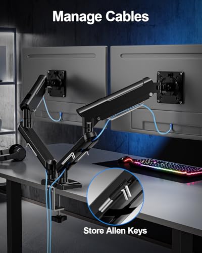 Dual Monitor Arm for 17-32" Computer Screens, Monitor Mounts 22lbs per Arm | Full Motion Monitor Desk Mounts for 2 Monitors, Gas Spring Desk Mount, VESA Mount, Freelift Pro