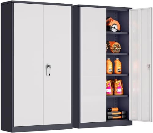Metal Storage Cabinet for Garage,72" Lockable Storage Cabinets with Doors and Adjustable Shelves,Steel Locking Cabinet for Garage,Office,Home,Gym,School (White Grey) - color: White Grey, size: MSC-D18