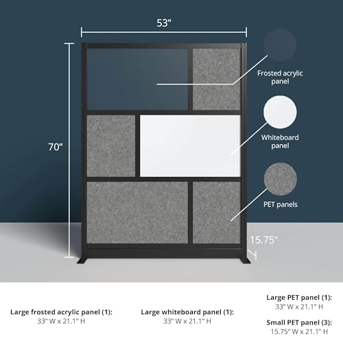 Workflow Modular Wall | Room Divider with Whiteboard, Sound-Dampening, & Frosted Acrylic Panels | Expandable Office Partition for Privacy & Productivity (53" x 70") - size: 53"W x 70"H