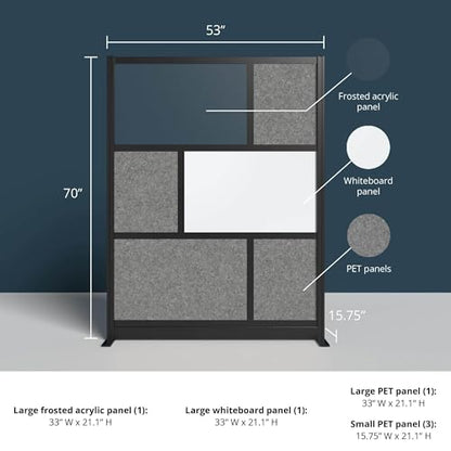 Workflow Modular Wall | Room Divider with Whiteboard, Sound-Dampening, & Frosted Acrylic Panels | Expandable Office Partition for Privacy & Productivity (53" x 70") - size: 53"W x 70"H