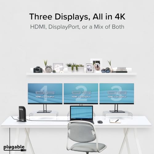 Plugable 13-in-1 USB C Docking Station 4K Triple Monitor with 100W Charging