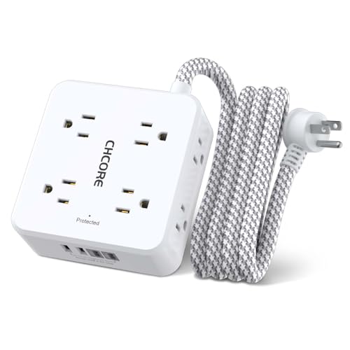 Surge Protector Power Strip - CHCORE 6Ft Braided Extension Cord with 8 Outlets with 4 USB (2 USB C) Charging Ports, Flat Plug Multi Plug Outlet Extender Charging Station for Home Office, ETL, White - color: White(Braided Cord), size: 6 Ft