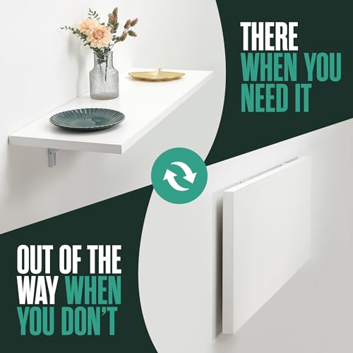 Wall Mounted Desk, Murphy Desk, Wall Mounted Folding Table, 48x16 White | Houseables Laundry Folding Table, Fold Down Work Bench, Foldable Station, Floating Bar, Hanging, Dining, Kitchen, Clothes - color: White