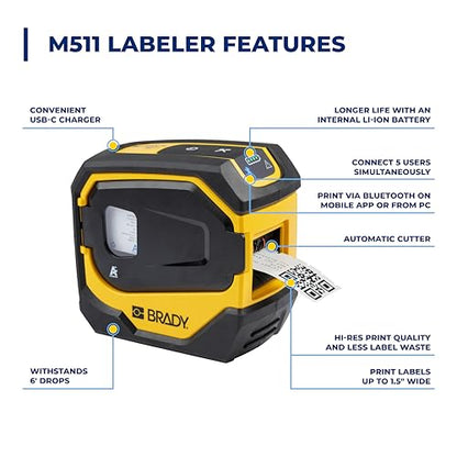 Brady M511 Portable Wireless Industrial Label Printer, Bluetooth Compatible, Li-ion Battery, Military-Grade Shock Resistance, Works with Android and iPhones - style: Printer