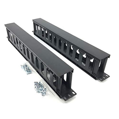 2 Pack 1U 19 inches Plastic Cable Manager with Cover 12 Slots | Horizontal Rack Mount Organizer with M6 Screws and Cage Nuts (PCMB12S2PC)
