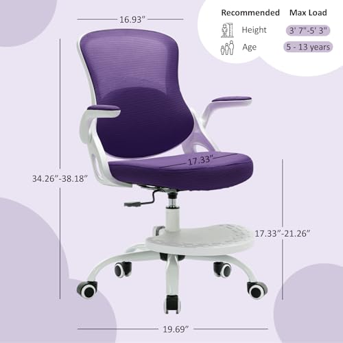 Kids Desk Chair,Ergonomic Study Chair with Adjustable Height,Swivel Mesh Desk Chair with Wheels,Home Office Chair for Children in Home Bedroom Purple - color: Purple