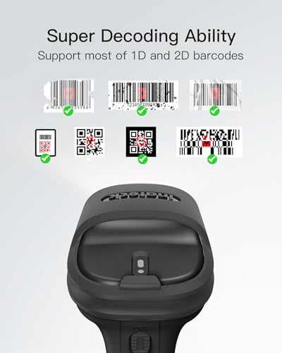 Inateck 2D Barcode Scanner, Wireless Bluetooth QR Code Scanner with AI APP & SDK, 180-Day Battery Life, Fast & Accurate Scanning, Compatible with iOS/Android/Windows - color: Black