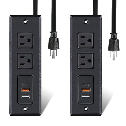 TOOCUST 2 Pack Furniture Recessed Power Strip with USB C Port, Desk Outlet with 3 USB Ports, Conference Recessed Power Strip Socket with USB Ports with 2 Ac Plugs