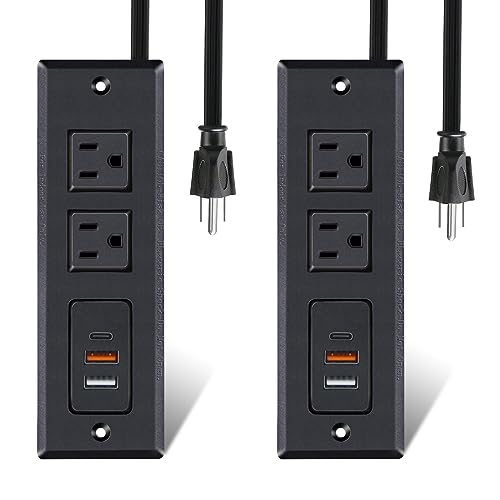 TOOCUST 2 Pack Furniture Recessed Power Strip with USB C Port, Desk Outlet with 3 USB Ports, Conference Recessed Power Strip Socket with USB Ports with 2 Ac Plugs