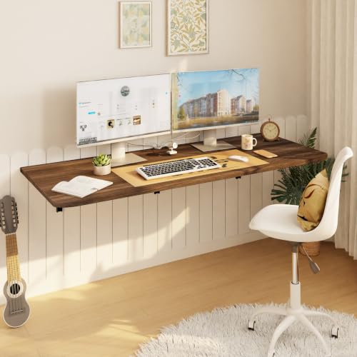 IAE Wall Mount Folding Desk,Floating Computer Desk for Small Spaces,Walnut | 48x22in engineered wood desktop with metal brackets, folds flat to save space in home office, apartment and laundry room - color: Walnut, size: 48"*22"