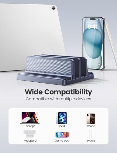 EAXBUX 4 in 1 Vertical Laptop Stand Holder,Adjustable ABS Plastic Desktop Management Notebook Dock,Vertical Laptop Stand Space-Saving for All MacBook/Surface/Samsung/HP/Dell/Chrome Book(Drak Blue) - color: Drak Blue, size: 2-Slot