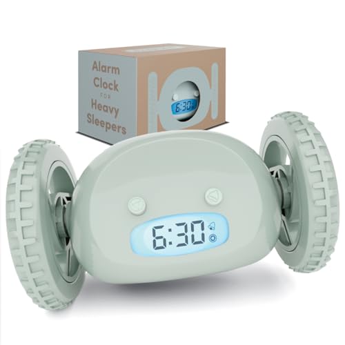 CLOCKY Alarm Clock on Wheels – Loud Rolling Alarm Clock for Heavy Sleepers - color: Sage