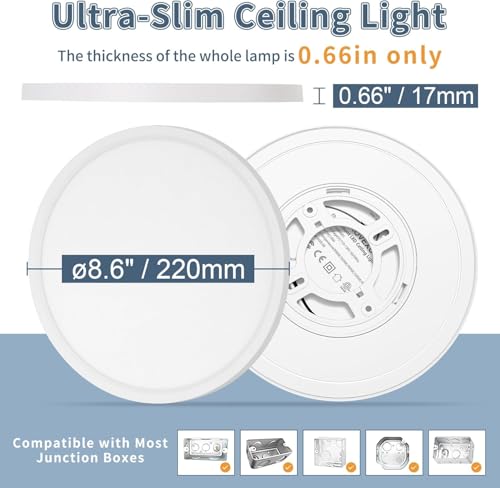 4 Pack 8.6 Inch LED Flush Mount Ceiling Light, ETL,18W, 1822LM, 3000K/3500K/4000K/5000K/6500K CCT Selectable, 0.66in Ultra Thin Round Flat Panel Ceiling Light Fixture for Bedroom, Kitchen(White) - color: White, size: 8.6"-4pack