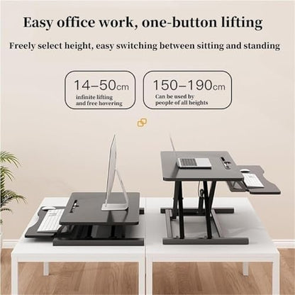 Ergonomic Standing Desk Converter, Height Adjustable Sit-Stand Riser with Keyboard Tray, Home Office Workstation for Laptop & Computer Monitor Riser, Easy Gas Spring Lift