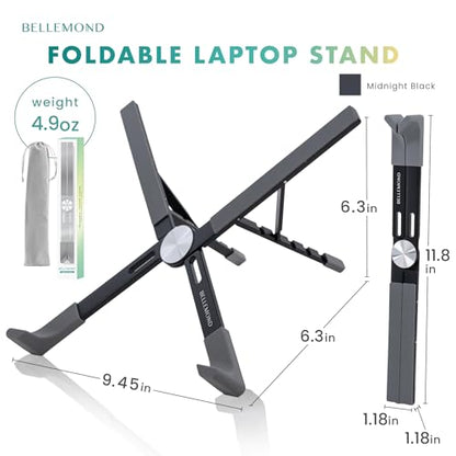 BELLEMOND Adjustable Laptop Stand | Foldable Aluminum Riser | X-Frame Ergonomic Japanese Design | Fits MacBook Pro/Air, Dell, Lenovo & 10–17.3” Laptops | Portable & Lightweight | Midnight Black - color: Midnight Black