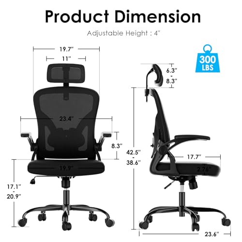 Farini Ergonomic Office Chair, Desk Chair with Headrest, Black & Dark Black | Home Office Desk Chair with Headrest, High Back Swivel Computer Chair, Armrests and Adjustable Lumbar Support - color: All Black, size: Set of 1