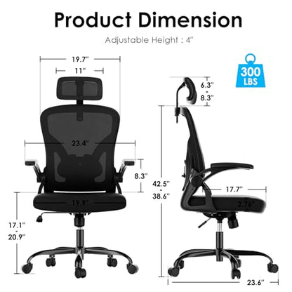 Farini Ergonomic Office Chair, Desk Chair with Headrest, Black & Dark Black | Home Office Desk Chair with Headrest, High Back Swivel Computer Chair, Armrests and Adjustable Lumbar Support - color: All Black, size: Set of 1