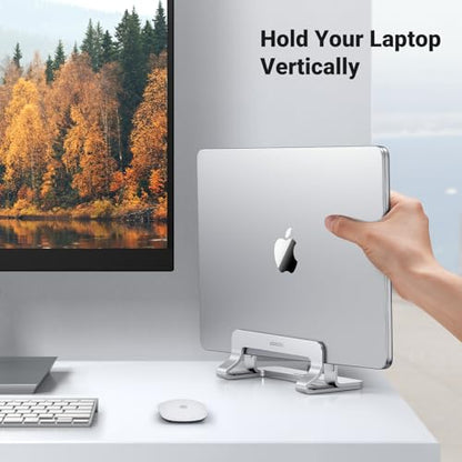 UGREEN Vertical Laptop Stand Holder for Desk Compatible with MacBook Pro, MacBook Air Stand Vertical Aluminum Adjustable for Up to 17.3 Inch Gaming Laptop, Silver - color: Silver