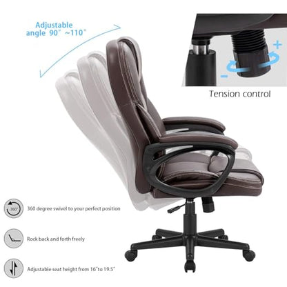 Furmax Office Executive Chair High Back Adjustable Managerial Home Desk Chair, Swivel Computer PU Leather Chair with Lumbar Support (Brown) - color: Brown