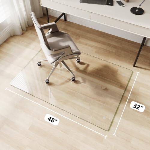 Glass Chair Mat 32" x 48" Tempered Glass Office Chair Mat - color: Transparent, size: 48" x 32"