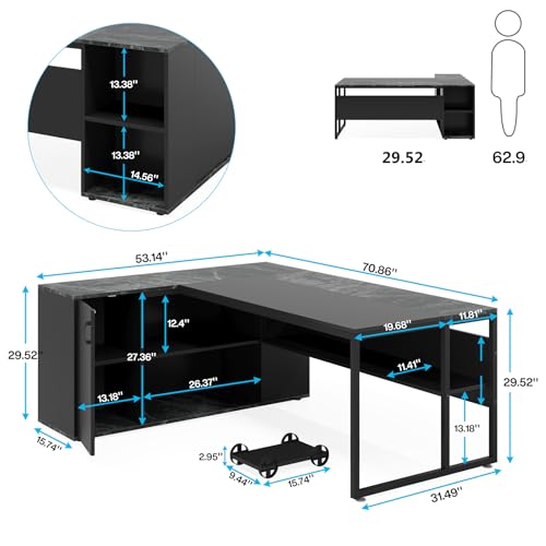 Tribesigns 71 inch Executive Desk, L Shaped Desk with Cabinet Storage, Executive Office Desk with Shelves, Business Furniture Set Workstation for Home Office, Black - color: Black