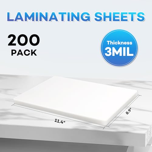 FURWEY Laminating Sheets,200 Pack,3 mil,8.9x11.4,Thermal Pouches - size: 200PACK-3Mil (8.9 x 11.4Inches)