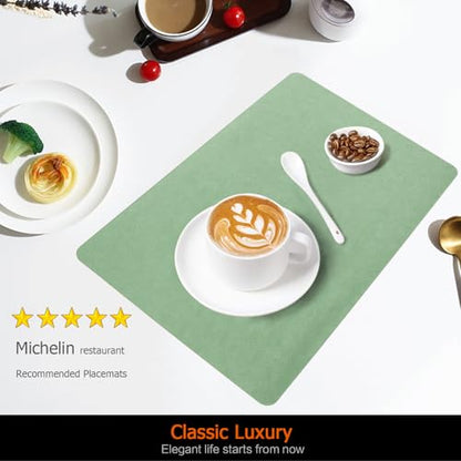Green Plastic Vinyl Placemats Set of 12, Waterproof Heat Resistant Table Mats,Faux Leather Wipeable Washable Easy Clean Non-Slip Place Mats for Indoor Outdoor(12,Green) - color: Green