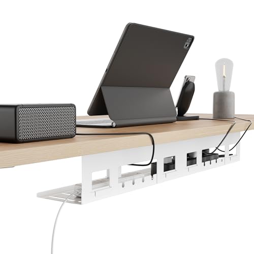 PEGZONE Under Desk Cable Management Tray, 31.5'' Screw-Mount Steel Rack | Metal Cord Organizer for Power Strips, Chargers, Reversible Installation, Effortless Wire Management for Home Office, White - color: White, size: 31.5"