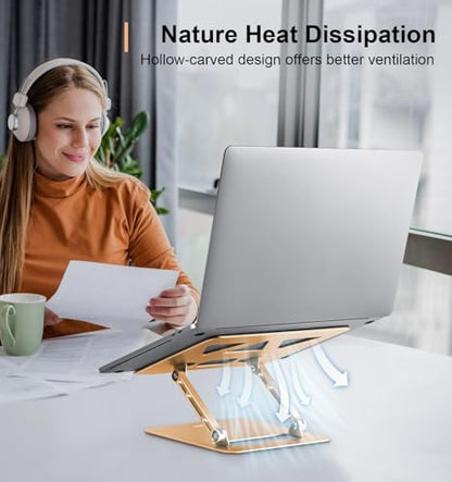Aoviho Adjustable Laptop Stand for Desk,Portable Laptop Stand Holder and Riser,Foldable Aluminum Notebook Computer Stands for MacBook Air Pro HP Lenovo Dell Samsung Chromebook, 10-15.6 inch, Gold - color: Gold