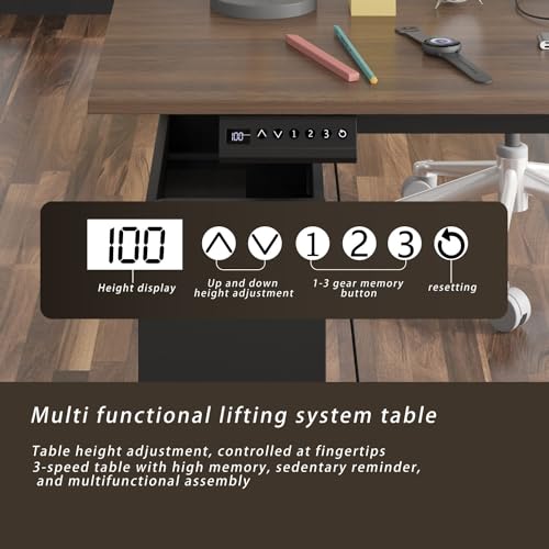 MOUMON Electric Standing Desk with Drawers and Shelves, Executive Adjustable Height Stand Up Desk, L-Shaped Design, 63 inch Tabletop, for Office Deep Brown and Black 63”W x 63”D x 28.9-45.3”H - color: Deep Brown and Black, size: 63”W x 63”D x 28.9-45.3”H