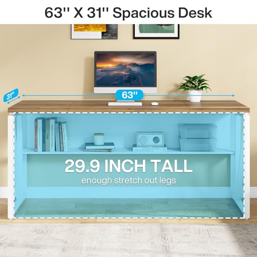 Tribesigns Office Desk with Drawers Sets, 63 inches L Shaped Computer Desk with Mobile File Cabinet,Big Executive Desk for Home Office Furniture Sets (Light Walnut, 63-inch) - color: Light Walnut