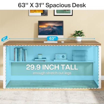 Tribesigns Office Desk with Drawers Sets, 63 inches L Shaped Computer Desk with Mobile File Cabinet,Big Executive Desk for Home Office Furniture Sets (Light Walnut, 63-inch) - color: Light Walnut