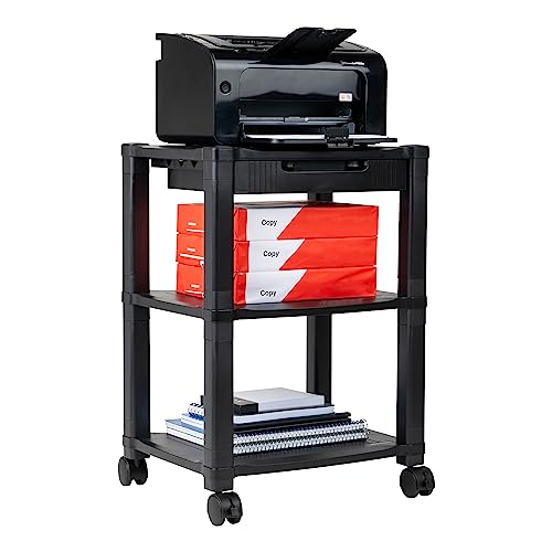 Mind Reader Compact Rolling Printer Cart, Utility Stand with Wheels and Drawer, Space Saving Printer Stand for Home Office, Adjustable 2 or 3 Tier, Black