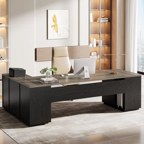 Tribesigns 85.8-Inch L-Shaped Executive Desk, Extra Large Home Office Desk - color: Grey & Black