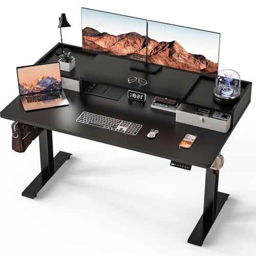 Kingant Standing Desk with Dual Drawers,Electric Height Adjustable 55"x 30" | Built-in USB A&C Charging ports Large Workstation, Heavy-Duty Sit Stand Up Desk For Home Office Daily Work,Black - color: Black, size: 55" x 30"