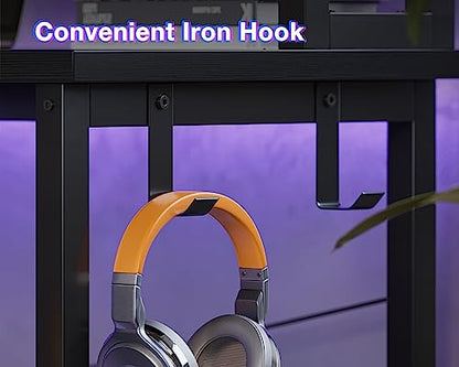 ODK L Shaped Gaming Desk with Hutch, Computer Desk with Storage Shelves, 66" L Shaped Desk for Home Office, Corner Desk with Headphone Hook, Black - size: 66 Inch