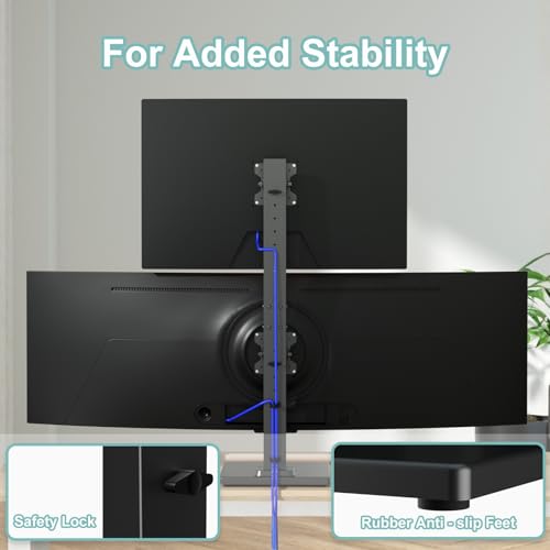 Suptek Dual Monitor Stand Vertical Stack Free-Standing Riser | Fits Two Screen Max 36" & One Screen Max 43", Swivel, Tilt, Height Adjustable, 50, 75 and 100mm Vesa, Base Stand - size: 13-43in(single)/13-36in(dual)