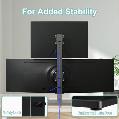 Suptek Dual Monitor Stand Vertical Stack Free-Standing Riser | Fits Two Screen Max 36" & One Screen Max 43", Swivel, Tilt, Height Adjustable, 50, 75 and 100mm Vesa, Base Stand - size: 13-43in(single)/13-36in(dual)