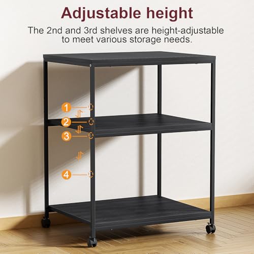 Large Printer Stand with Wheels, 3 Tier Printer Table for Home Office, Rolling Printer Cart with Adjustable Storage Shelf for Shredder Scanner Fax (Black) - color: Black